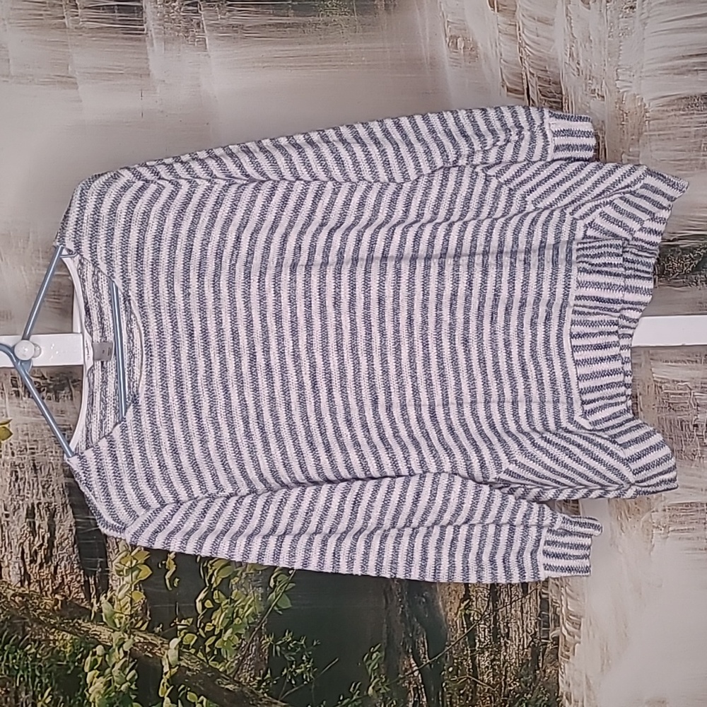 CJ Banks Womens 1X blue white striped long sleeve winter comfy sweater